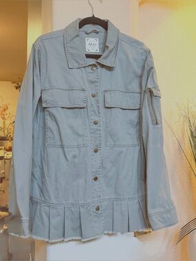 Style & Co. Light Army Green Utility Jacket with Peplum Hem